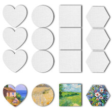 Magnetic Art Canvas Panels - Acrylic / Oil / Watercolor Board Set of 12 - Hexagon, Round, Square, Heart