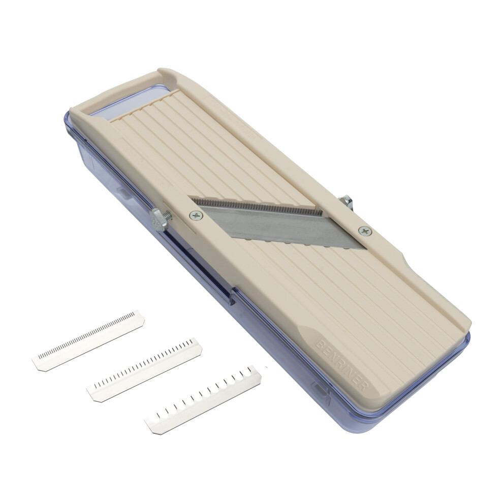 Benriner Mandolin Vegetable Slicer 6.4Cm, - 3 Interchangeable Stainless Steel Blades, Catch Tray & Safety Guard Ivory 5051226723926