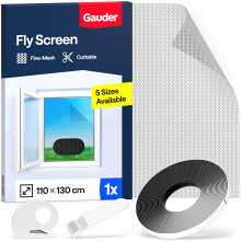 GAUDER Fly Screen for Windows - Self-Adhesive Insect Screen for Windows - Mosquito Net - Cut-to-Size Fine Mesh Window Bug Net (110 x 130 cm - Black)