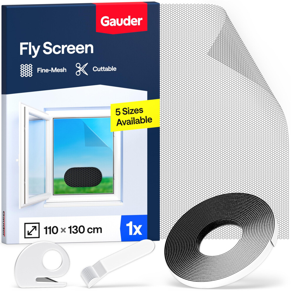 Gauder Fly Screen For Windows - Self-Adhesive Insect Screen For Windows - Mosquito Net - Cut-To-Size Fine Mesh Window Bug Net (110 X 130 Cm - Black) 5051226657993