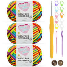 Nissary Chunky Crochet Yarn 3-Pack 50g - Cotton Yarn for Beginners with 3.5mm Hook - Thick Wool Amigurumi Starter Kit