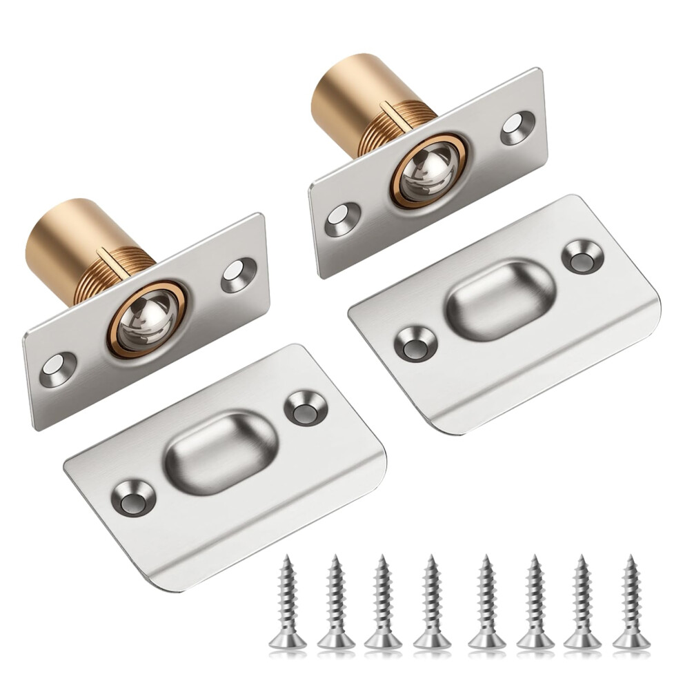 Ball Door Catches For Internal Doors, 2 Pack Adjustable Roller Ball Door Latch, Spring Ball Bearing Catch For Cupboard Closet Doors, Silver 5051226664281