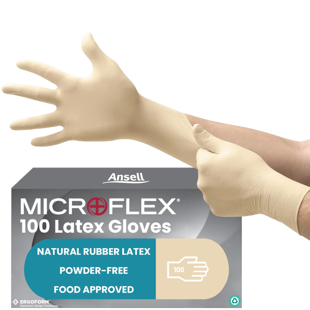 Ansell Microflex 63-864, Disposable Gloves With Textured Fingertips, Industrial Safe Latex Gloves, Powder Free Certified Food Gloves 5051226656156