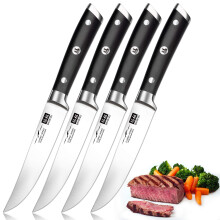 SHAN ZU Japanese Steak Knives Set of 4, High Carbon Super Sharp German Stainless Steel Knives with 15 Double Sides Edge & Ergonomic Pakkawood Handle