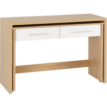 Seconique Seville 2 Drawer Slider Desk in White Gloss/Light Oak Effect Veneer