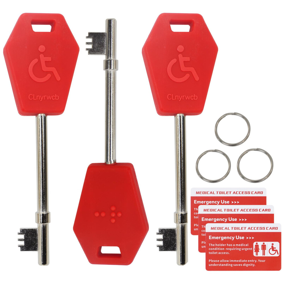 Disabled Toilet Key Universal 3 Pack - Works With Radar & Nks Locks, Easy Grip Braille Keys For Uk Accessible Toilets(Red) 5051226653490