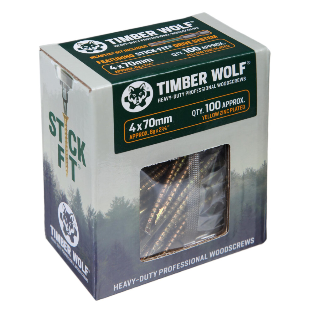 Timber Wolf Tw40070 Woodscrews - 4.0 X 70Mm - Box Of 100, Zinc & Yellow (Gold) 5051226657986