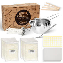 Anbar Candle Making Kit - Supplies Include 480g Soy Wax Flakes, Stainless Steel Heating Jug, Spoon, Centering Wood, Waxed Candle Wicks