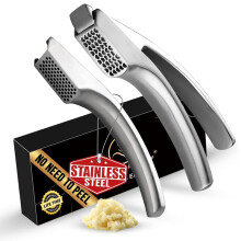 No Peeling Required Garlic Press Stainless Steel with Two Detachable Handles for Coarse&Fine Mincing-Premium Garlic Mincer Tool, Easy to Clean