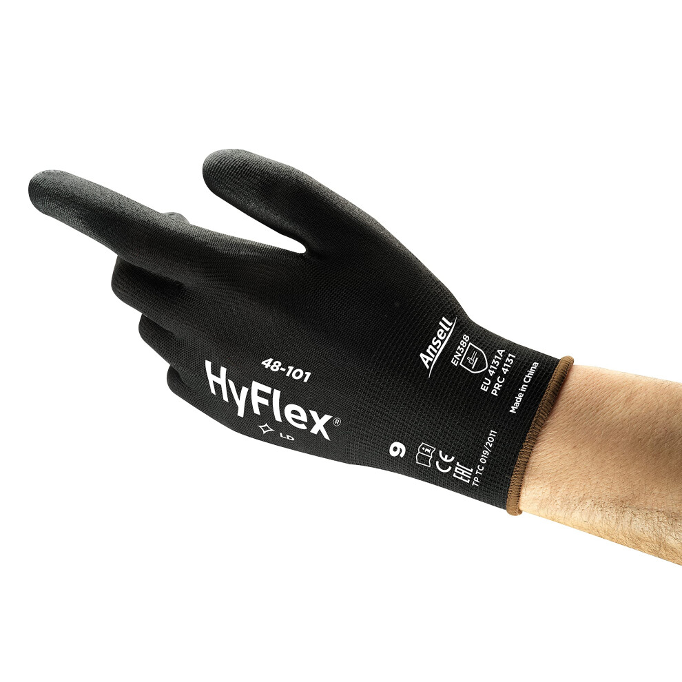 Photos - Surveillance Camera Ansell HyFlex 48-101 PPE Gloves, Lightweight PU Coated Protective Gloves, Durable Safety Gloves with Enhanced Tactility, Bla 