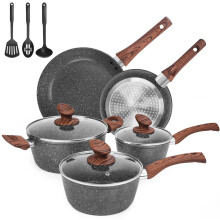 M MELENTA Non Stick Pots and Pans Set, 11 Piece Die-Cast Induction Hob Pan Set, Granite Cookware Set with Frying Pans, Saucepan Set, PFOA Free