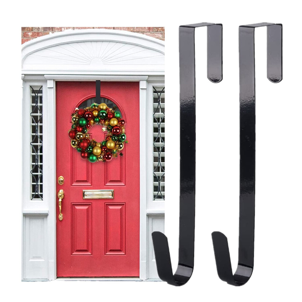 Asoentiwox 2 Pack Door Hooks (12 In/30Cm) Wreath Hanger For Front Door Black Metal, Christmas Door Wreath Hanger 5051226658013