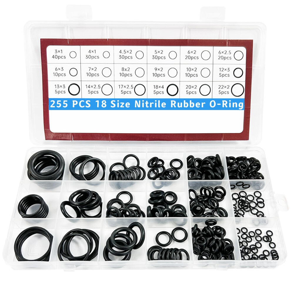 255 Pcs O Ring Kit, 18 Sizes Nitrile Rubber O-Ring Assortment Sealing Kit For Plumbing Automotive And Faucet Repair 5051226655975