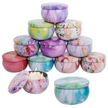 GOWTX Mixed Colours Small Candle Tins, 2.2oz Retro Metal Candle Making Jars, Unique Patterns Round Candle Cans, Mini Empty Candle Container with Lid
