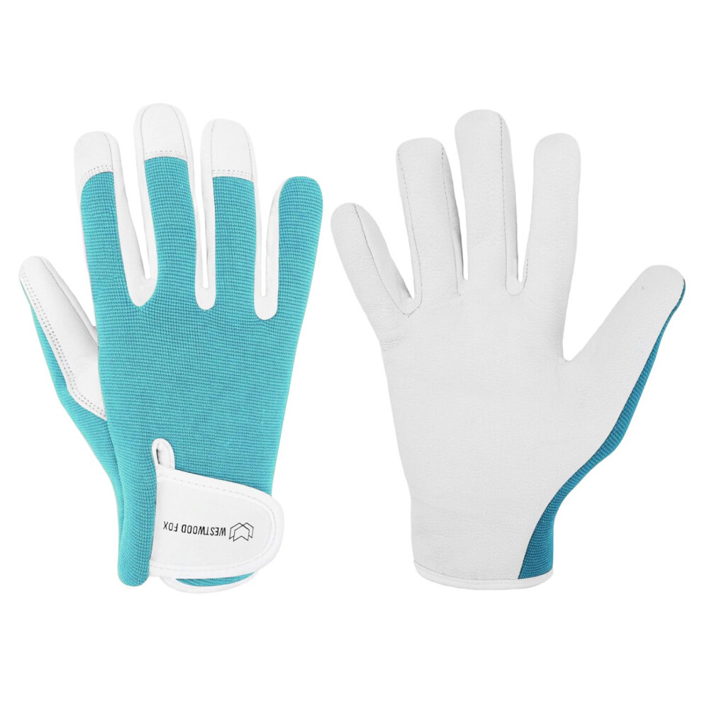 Westwood Fox Ladies/Mens Leather Gardening Gloves Thorn Proof Rigger Garden Work Gloves, Safety Working Gloves, Premium Quality (Cyan, L) 5051226664410