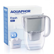 AQUAPHOR Fresh Water Filter Jug (Grey) 3.2L Fridge fitting design with easy fill lid - BPA free
