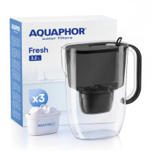 AQUAPHOR Fresh Water Filter Jug (Black) 3.2L Fridge fitting design with easy fill lid - BPA free
