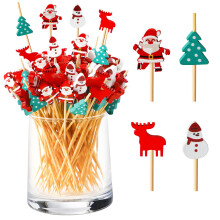 Bekeify 200PCS Christmas Cocktail Sticks 12CM Wooden Cocktail Picks Bamboo Toothpicks Accessories Fruit Sticks Food Garnish Skewers for Xmas Party