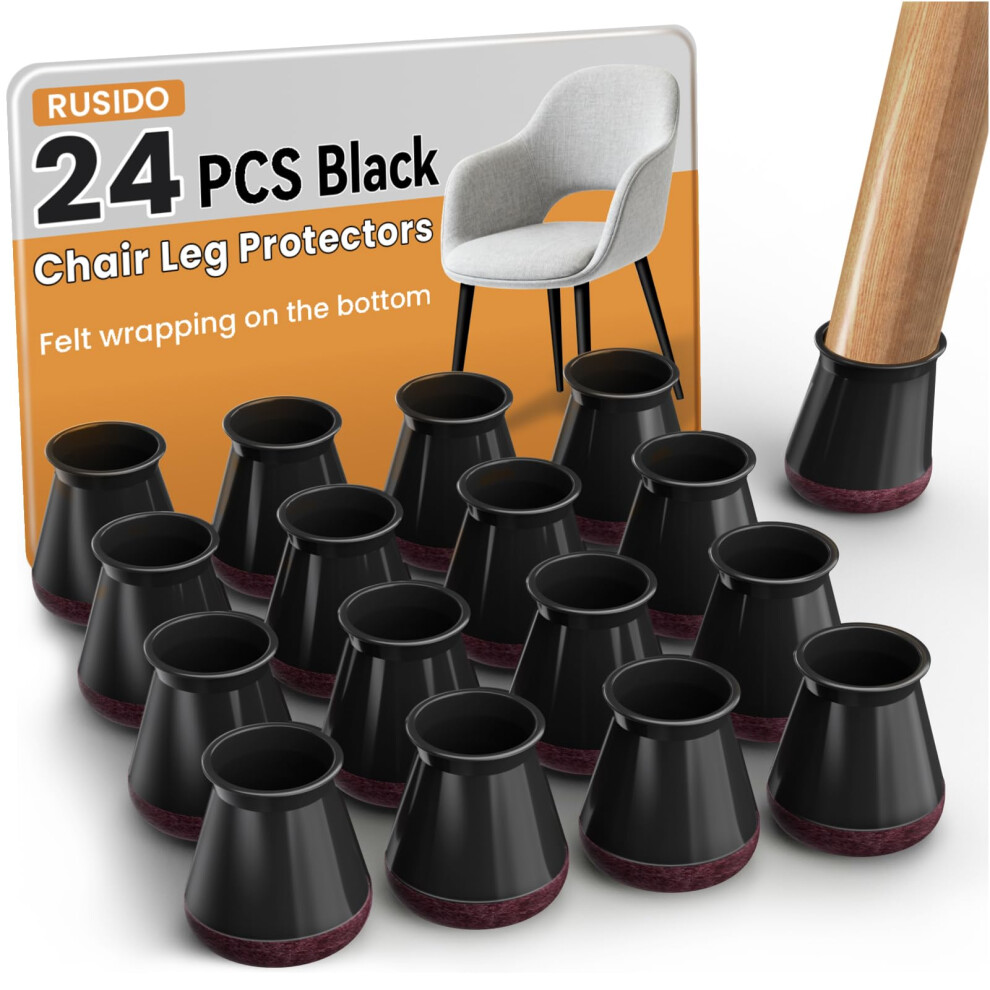 24Pcs Chair Leg Floor Protectors, Black Silicone Chair Leg Cover Caps For Hardwood Floors, Furniture Feet Protector Pads 5051226655296