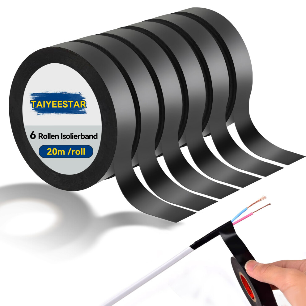 Taiyeestar 6 Rolls Black Electrical Tape, 15Mm X 20M Black Tape Strong, Pvc Insulation Tape Electrical, Electric Tape For Insulating 5051226663529
