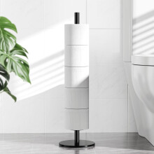 Free-Standing Toilet Roll Holder, Stainless Steel, Toilet Paper Storage Stand Holds 5-6 Rolls, Black