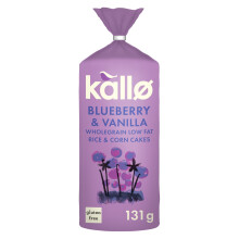 Kallo Blueberry & Vanilla Corn & Rice Cakes, Wholegrain Low Fat Healthy Snacks for Adults & Children, Vegan Friendly, Gluten Free