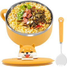Ramen Bowl with Lid and Spork 1200ml Stainless Steel Noodle Bowl Heat Resistant Instant Soup Bowl with Handles Dustproof Pasta Salad Bowl for Dorm