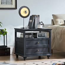 LELELINKY Farmhouse Bedside Table with 2 Drawers and Open Storage