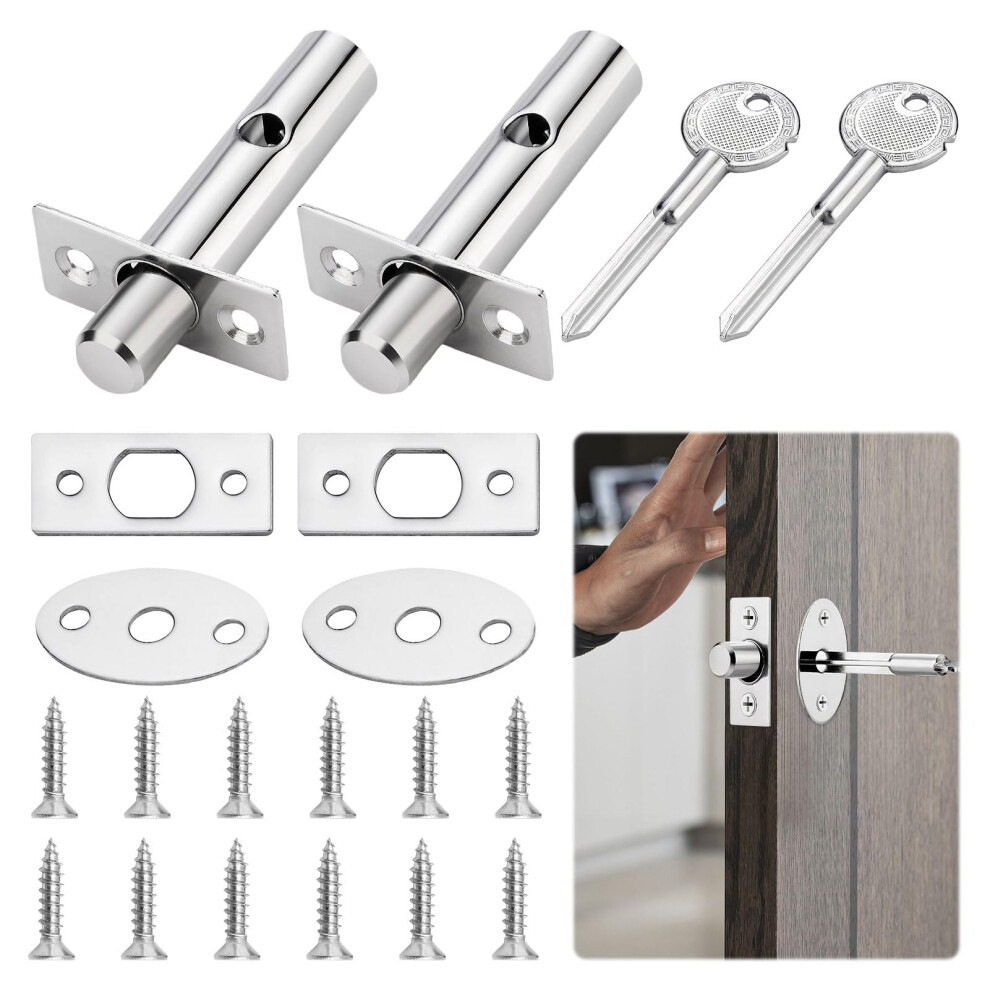 2 Pcs Internal Door Lock With Keys,Door Bolts For Internal Doors,Anti-Theft Door Locks Internal,Security Deadbolt Door Lock With Silver Deadbolt For 5051226659591