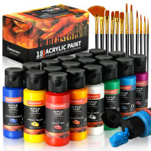 fantastory Acrylic Paint Set 18 Classic Colors (60ml) with 12 Brushes, Professional Craft Thick Paints Kits for Adults