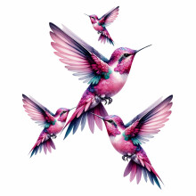 x4 Pink Humming Bird Stickers for Wall Decor, Covering Marks, Mugs & Cups, Car Bumpers, Shower & Tile, Toilets, Laptop & More