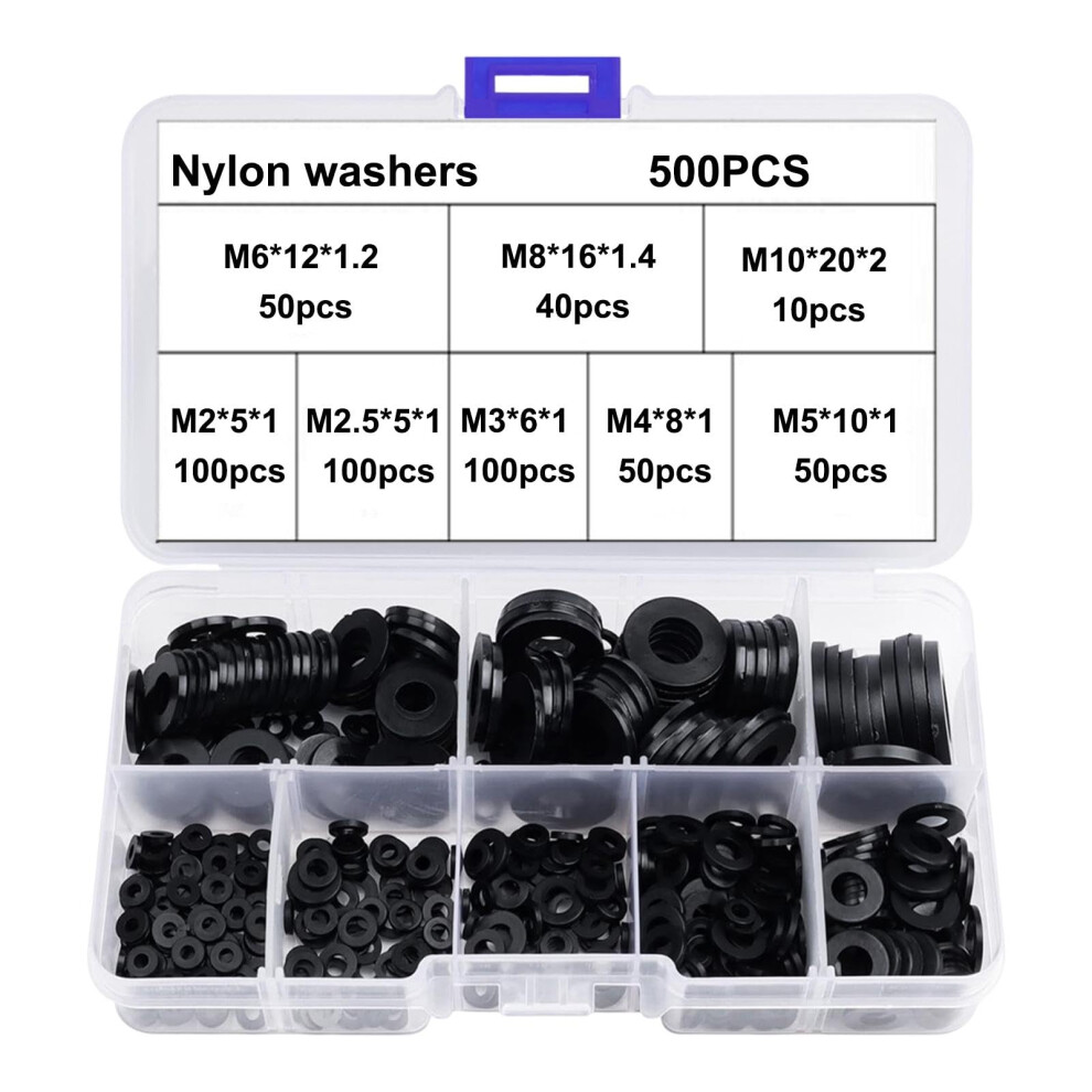 500 Pcs Black Nylon Washer Assortment, Round Spacer Washers, Durable Plastic Washers Assortment For Mechanical Plumbing Repair 5051226657368