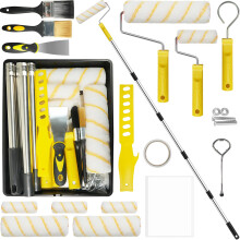 20 pcs Paint Roller Set, 9 Inch Paint Rollers and Trays Sets, 4 Inch Small Paint Roller with 1.5 m Extension Pole, Brush, Scraper, Dust Sheet
