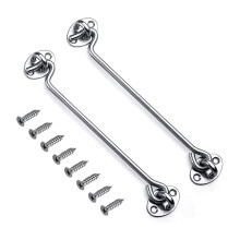 Mgoodoo 10 Inch Hook and Eye Latch Door Lock, Stainless Steel Gate Cabin Hooks, 2Pcs 250mm Hook Eye Latch Door Lock Latches for Wooden Gate Patio
