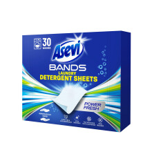 Asevi Bands, Laundry Detergent Sheets, Hypoallergenic, 30 Washes, Power Fresh