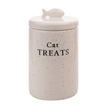 Widdop Best of Breed Cat Treats Jar - Ceramic White - Paw Print Design - Perfect for Cat Lovers Gifts Present Birthdays Pet Food Storage