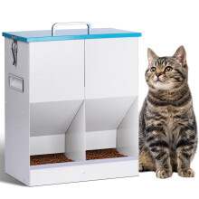 BREUAILY Automatic Cat Feeder for 2 Cats 10L Dry Food Dispenser Pet with Double Hopper Large Capacity Gravity Metal Automatic Pet Feeder for