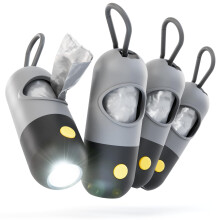 greate Dog Waste Bag Dispensers with Torch & Carabiner Clip - Pack of 4 - Poop Bag Dispenser for Dog Lead – Dog Waste Bag Holder incl. 30 Bags