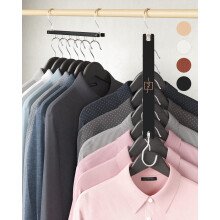 MORALVE Space Saving Hangers for Wardrobe – 4 Pack European Beechwood 6-Tier Shirt Organiser with 360 Swivel Hook