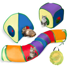3 in 1 Rainbow Cat Tunnel Toy - Foldable Cats Play Tunnel Cube Tent, Cat Interactive Maze Toy