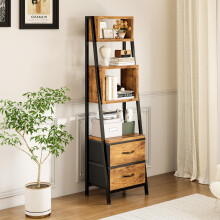 Coleshome 5-Tier Narrow Bookcase With 2 Fabric Drawers, Vintage