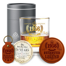 CROWNLY CRYSTAL 1956 70th Birthday Gifts for Men Whiskey Glass Personalised Whiskey Gift Sets 70th Birthday Decorations Cards Presents Grandad Dad