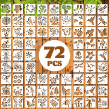72 Pcs Botanical Stencils Set, Reusable Butterfly & Flower Painting Templates - Leaf, Dragonfly, Wildflower Nature Crafts Kit for Wall Murals
