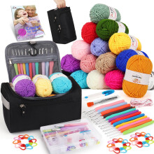 Aeelike Crochet Kits for Beginners Adults, Beginners Crochet Kit with Instructions 16Pcsx25g Crochet Yarns Ergonomic Metal Crochet Hooks 2mm-8mm