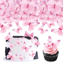 60Pcs Edible Butterfly Cupcake Toppers 3D Edible Butterfly Cake Topper Purple Butterfly Cupcake Decoration Picks Wedding Baby Shower Party Wedding