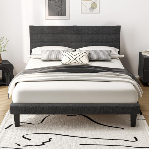 Bonnlo 4ft6 Double Bed Frame - Noise-Free Upholstered Platform Bed wit