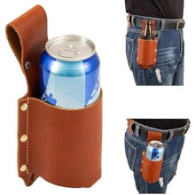 Crazy Horse Leather Beer Belt Holster,Portable Belt Bottle Holder,Grilling Camping Beer Gifts for Men Father’s Day Christmas Beer
