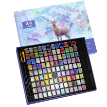 GlisDyck Mini Shimmer Watercolor Paint Set, 108 Colors Glitter Metallic Watercolour Painting Sets, Solid Pearl Water Color Paints for Artists