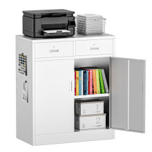 Metal Storage Cabinet, 90cm Locking Storage Cabinet with Doors, Steel Storage Cabinet with 2 Drawers and Adjustable Shelf for Garage, Home, Office