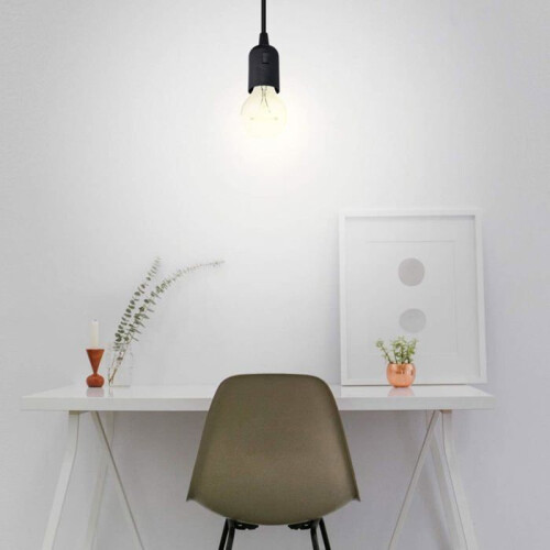 E27 with wire - Lamp holder for light bulb with power cord, plug and switch - 1.8m cable (black) 2
